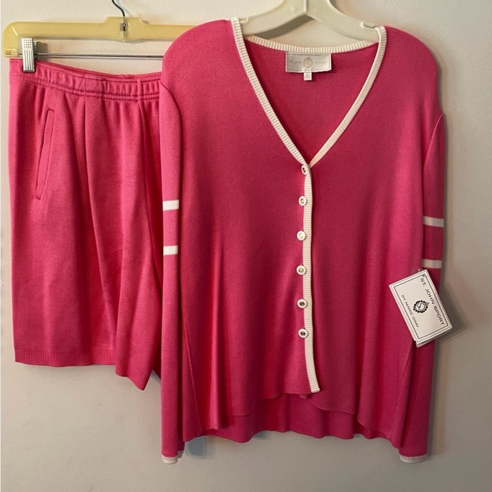 ❤️ NWT St. John by Marie Gray Pink and White Cardigan Sweater. Size: S